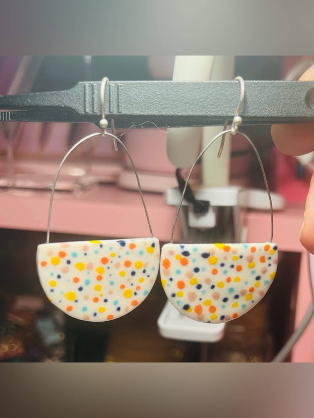 Colorful Porcelain Confetti Half-Moon Drop Earrings